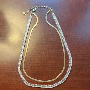 Elegant layered necklace, gold herringbone & emerald cut crystal Necklace